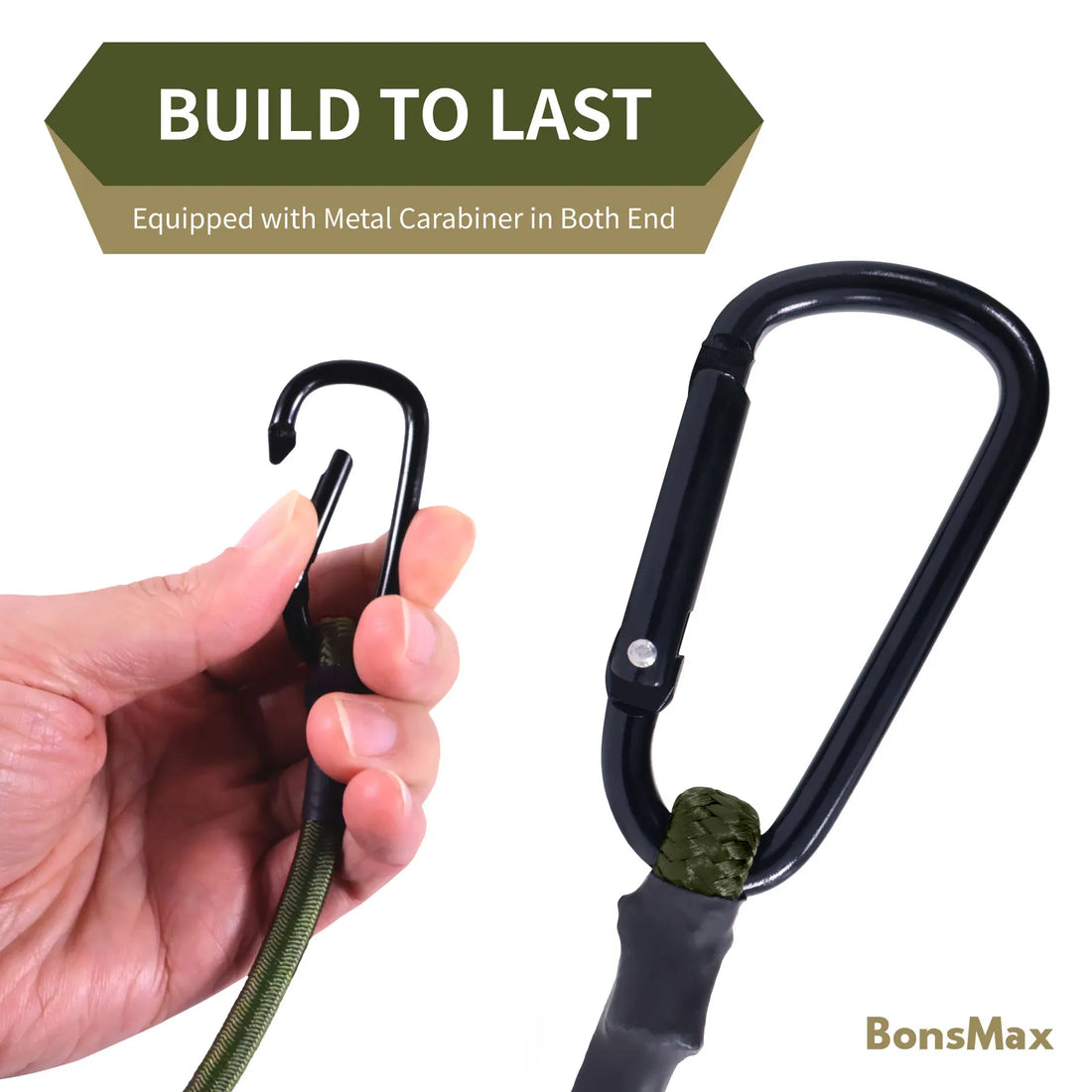 10-Pack Bungee Cords with Carabiners (Olive-Green). Available for Pre-Order Only!