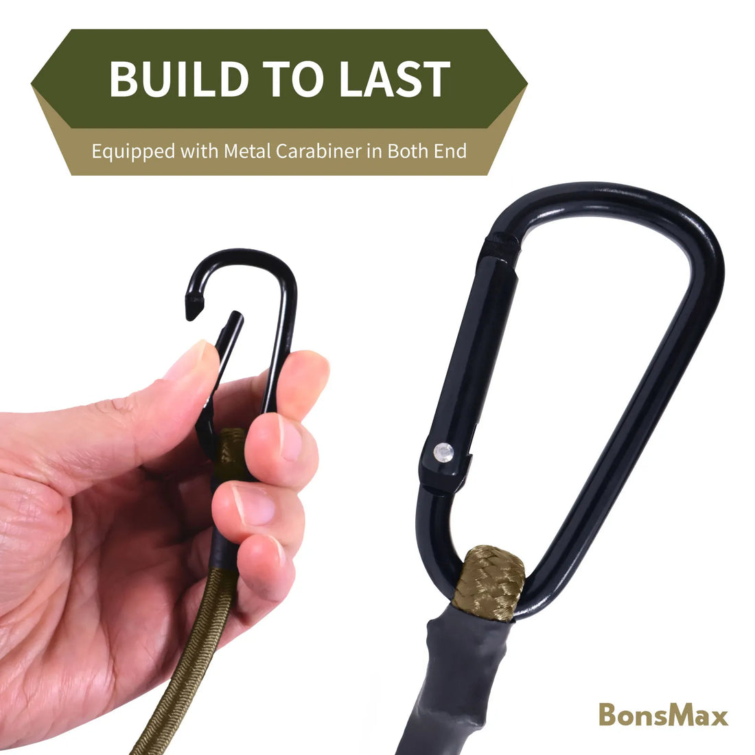 10-Pack Bungee Cords with Carabiners (Khaki). Available for Pre-Order Only!