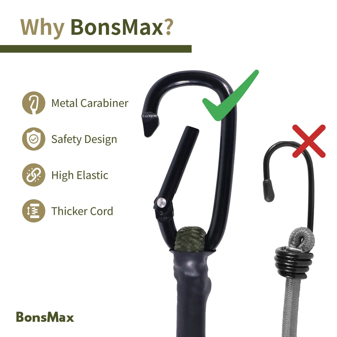 10-Pack Bungee Cords with Carabiners (Olive-Green). Available for Pre-Order Only!