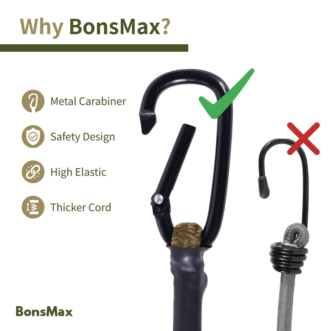 10-Pack Bungee Cords with Carabiners (Khaki). Available for Pre-Order Only!