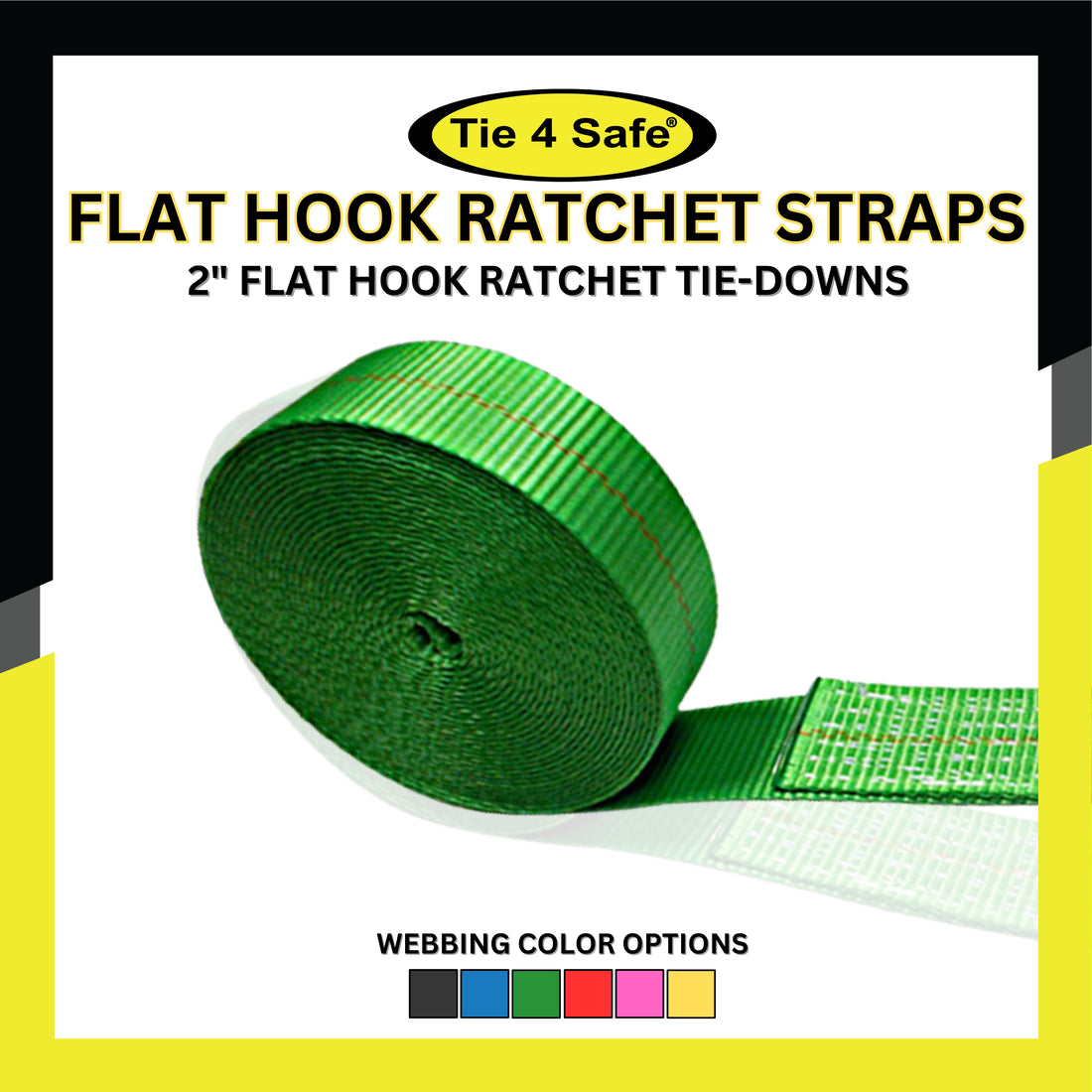 2" Heavy Duty Ratchet Tie Down Strap With Flat Tow Hooks