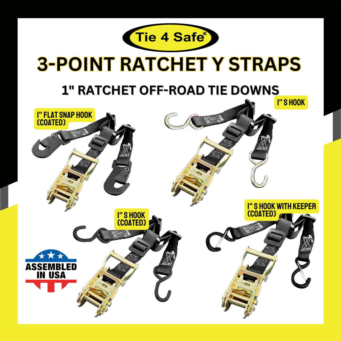 3-Point Spare Tire 1" Ratchet Y Straps