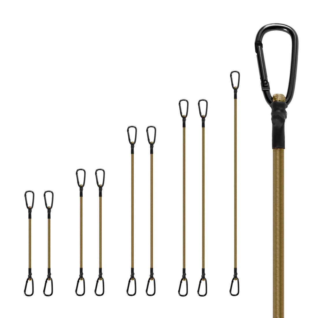 10-Pack Bungee Cords with Carabiners (Khaki). Available for Pre-Order Only!