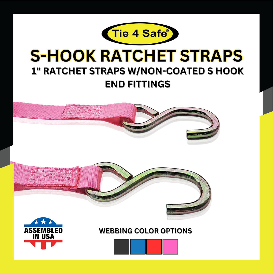 1" Light Duty Ratchet Strap With Non-Coated S Hooks