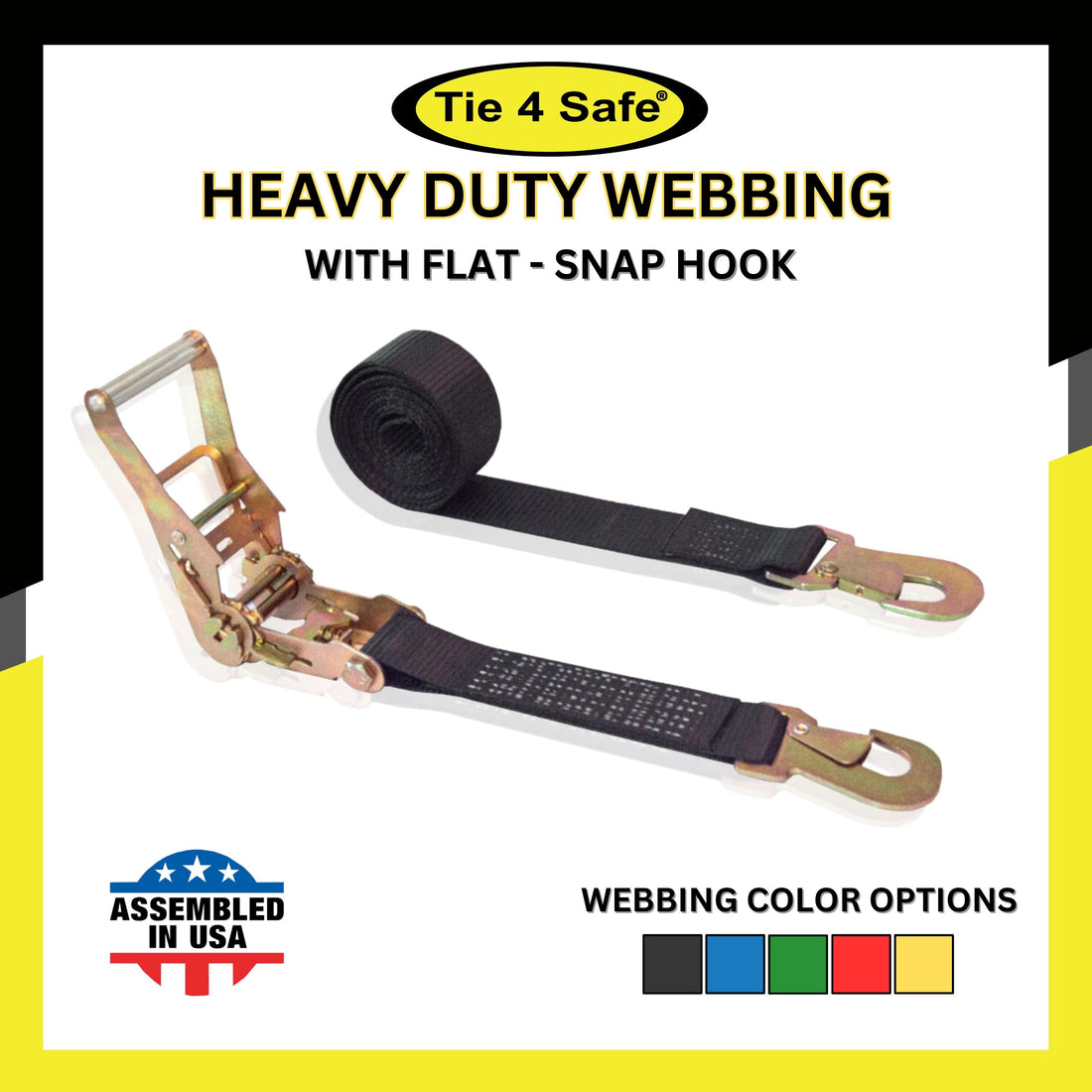 Car Tie Down Strap With Ratchet Buckle With Flat Snap Hook