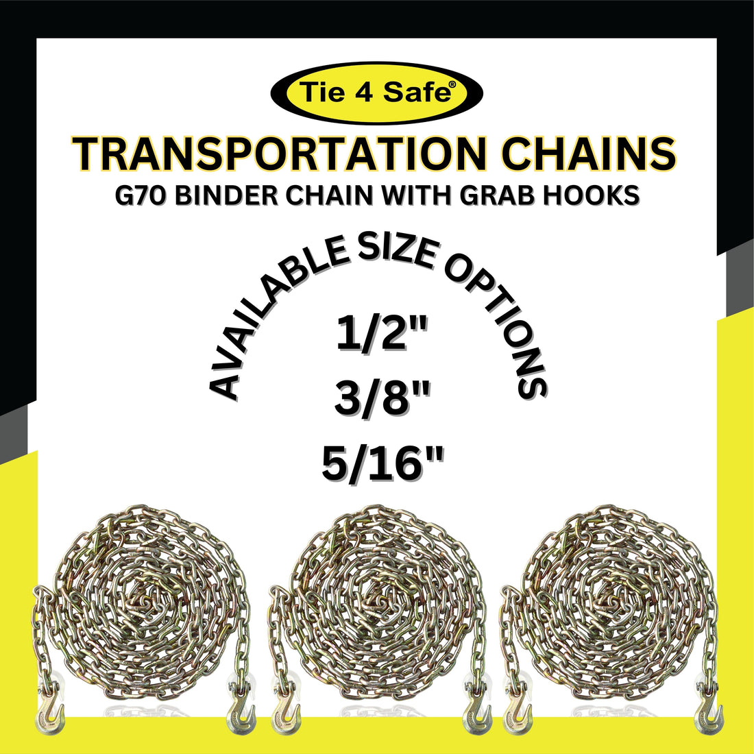 Grade 70 x 20 ft. Transport Chain With Grab Hooks