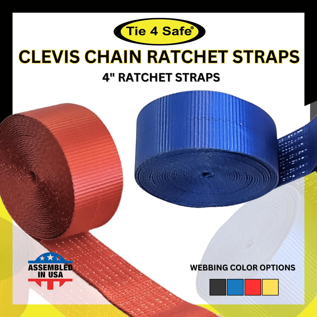 4" x 30' Ratchet Straps With Chain Extensions