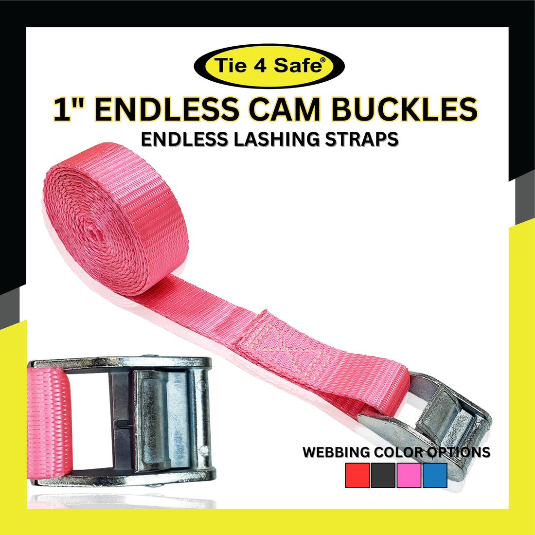 1" x 3ft to 15ft Cam Buckle Endless Cargo Lashing Strap Heavy Duty
