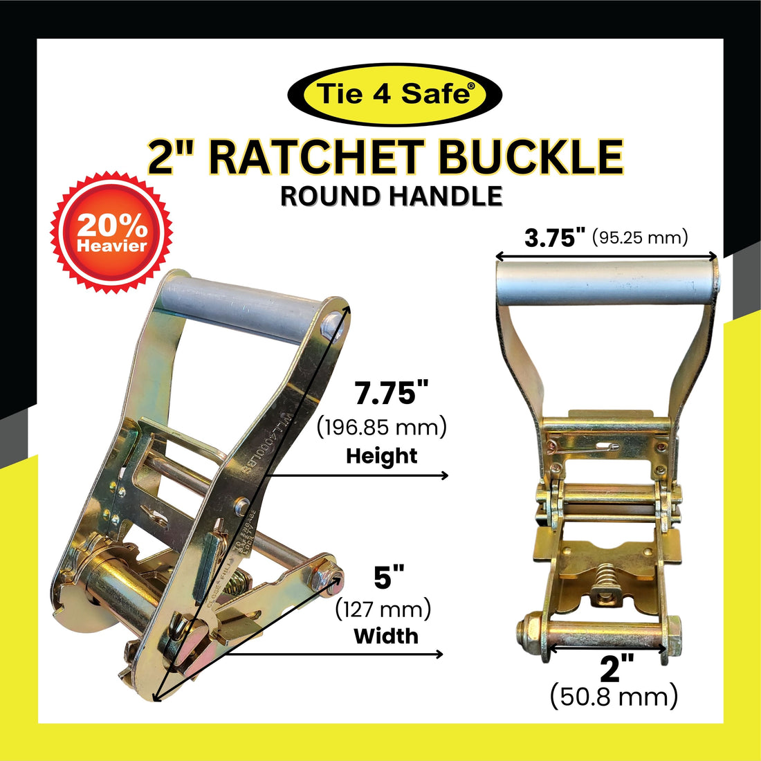 2" Ratchet Buckle With Handle Alum Grip. Double Security Corrugated