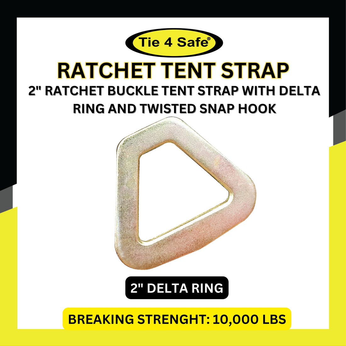 2" Ratchet Buckle Tent Strap With Delta Ring And Twisted Snap Hook