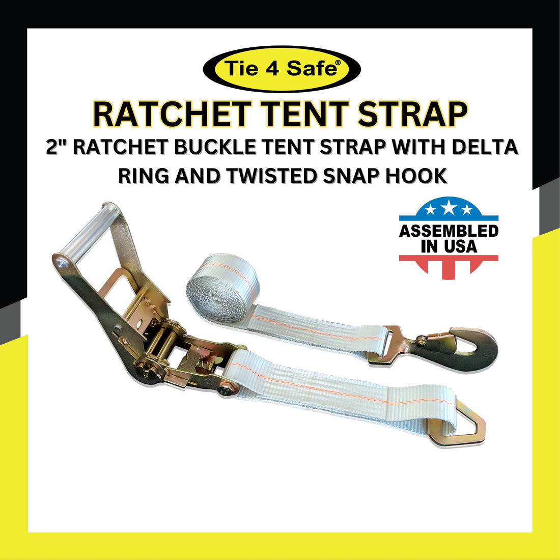 2" Ratchet Buckle Tent Strap With Delta Ring And Twisted Snap Hook