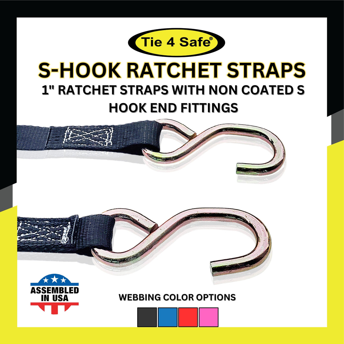 Ratchet Buckle Strap With 2 Non-Coated S Hooks