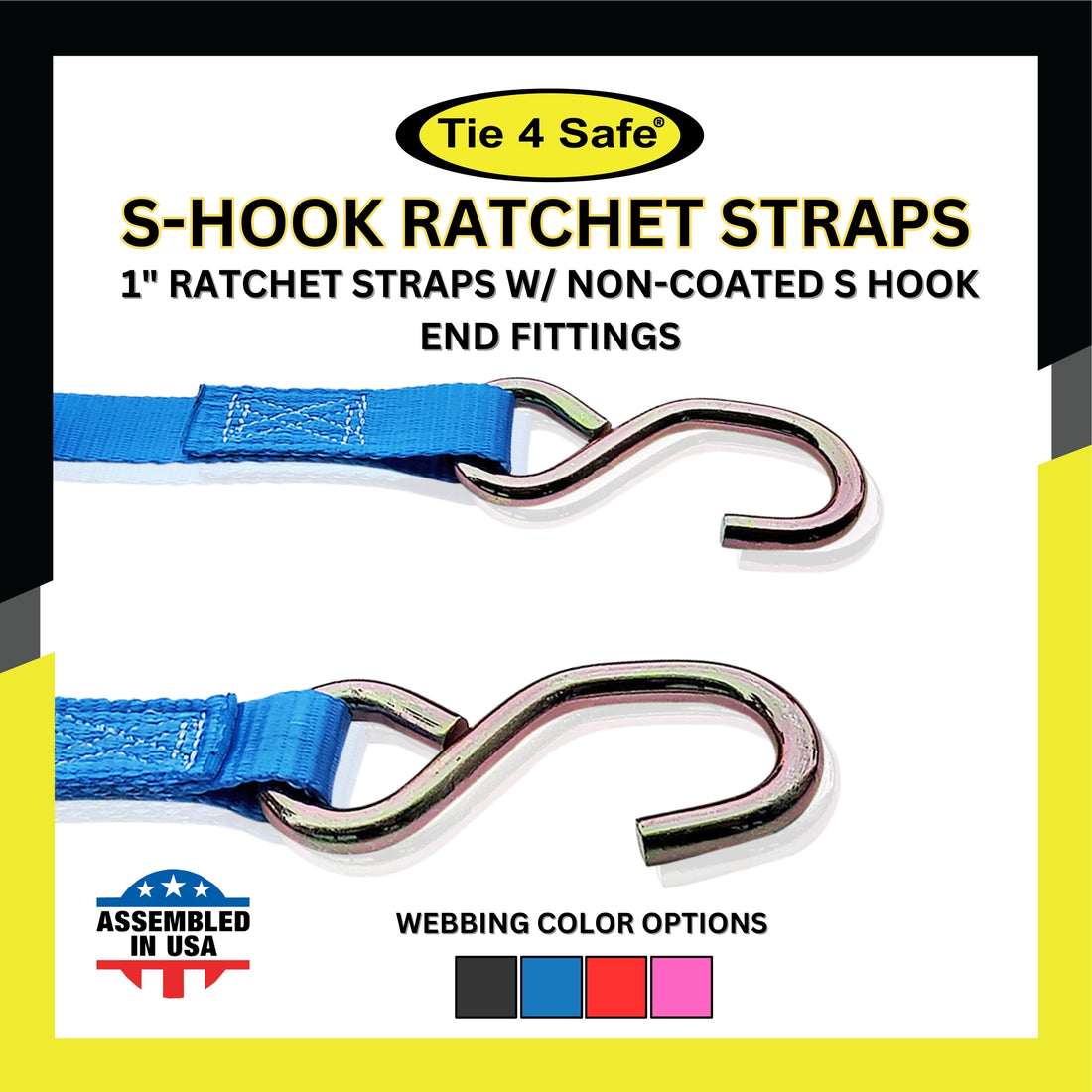 Ratchet Buckle Strap With 2 Non-Coated S Hooks