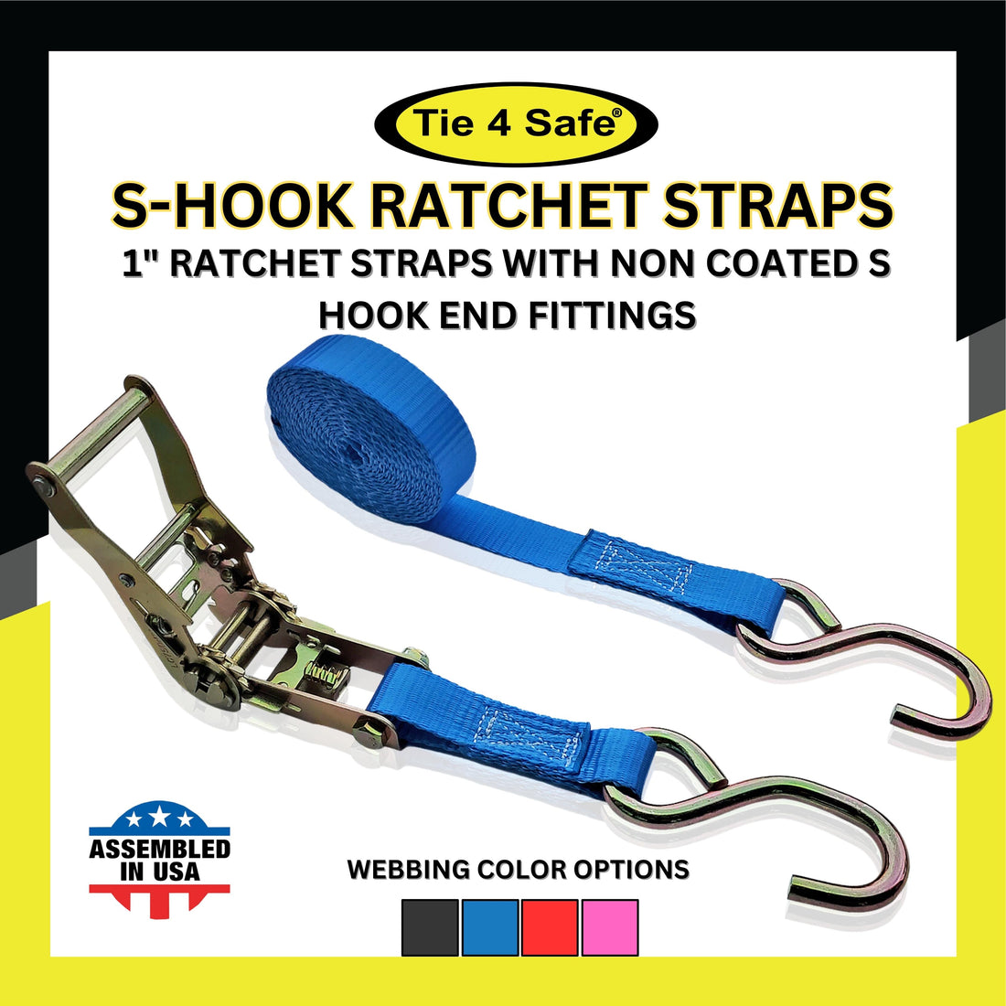 Ratchet Buckle Strap With 2 Non-Coated S Hooks