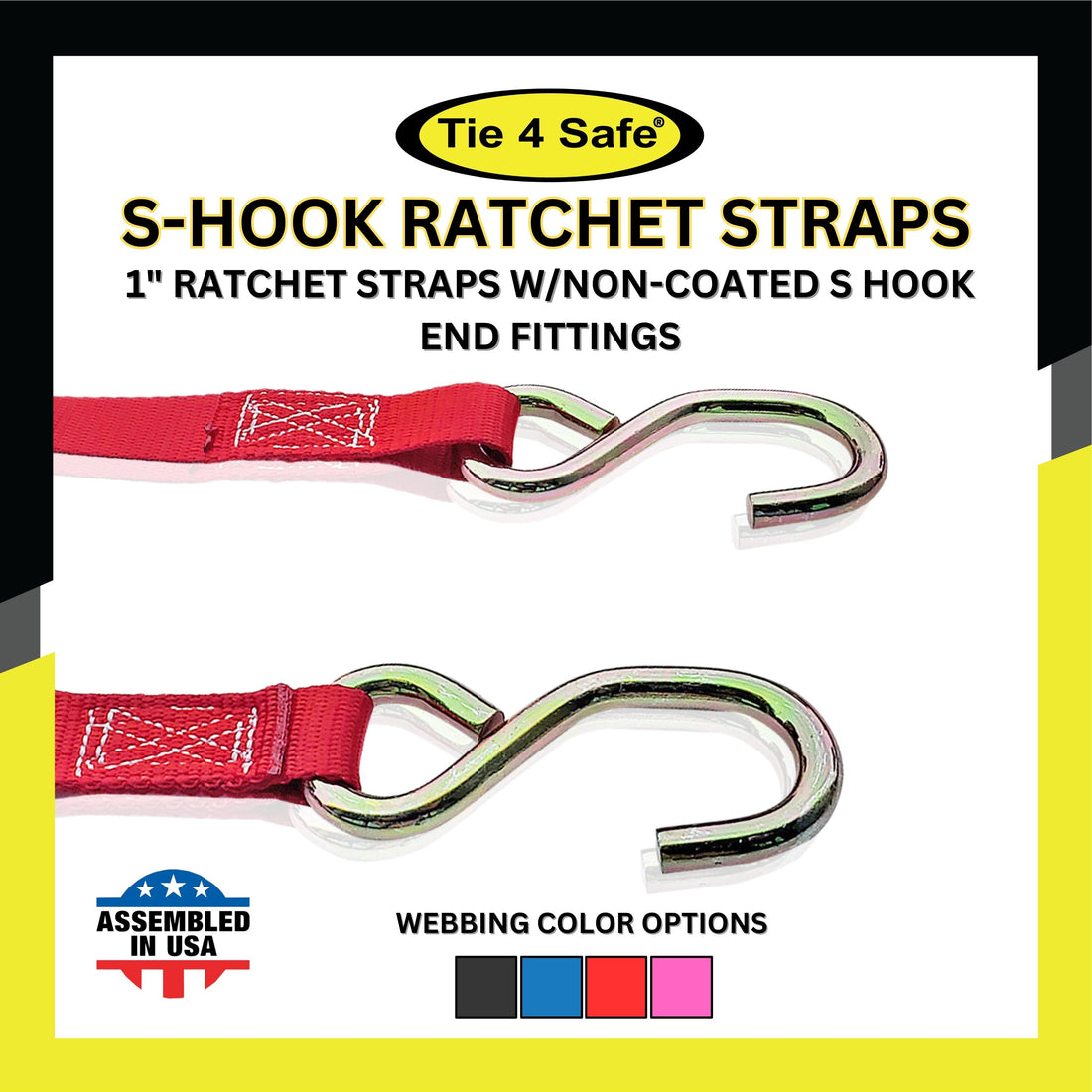 Ratchet Buckle Strap With 2 Non-Coated S Hooks