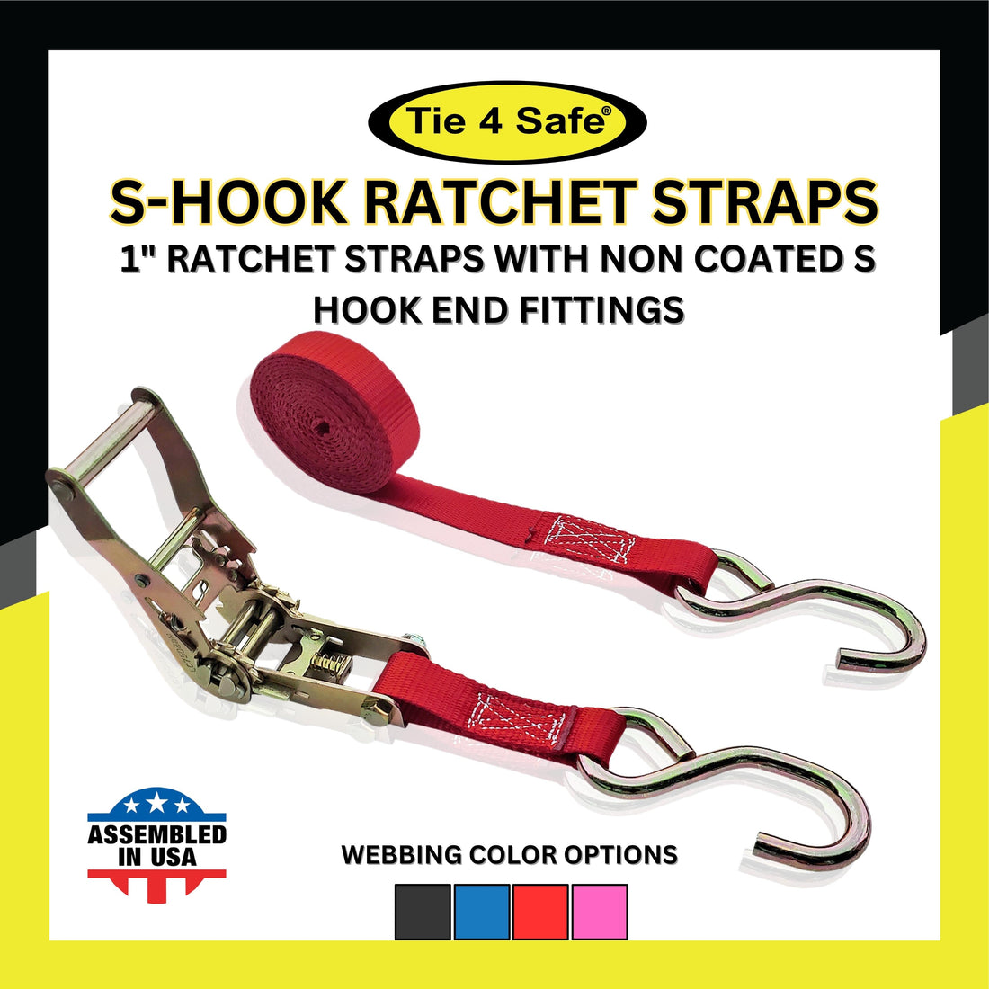 Ratchet Buckle Strap With 2 Non-Coated S Hooks