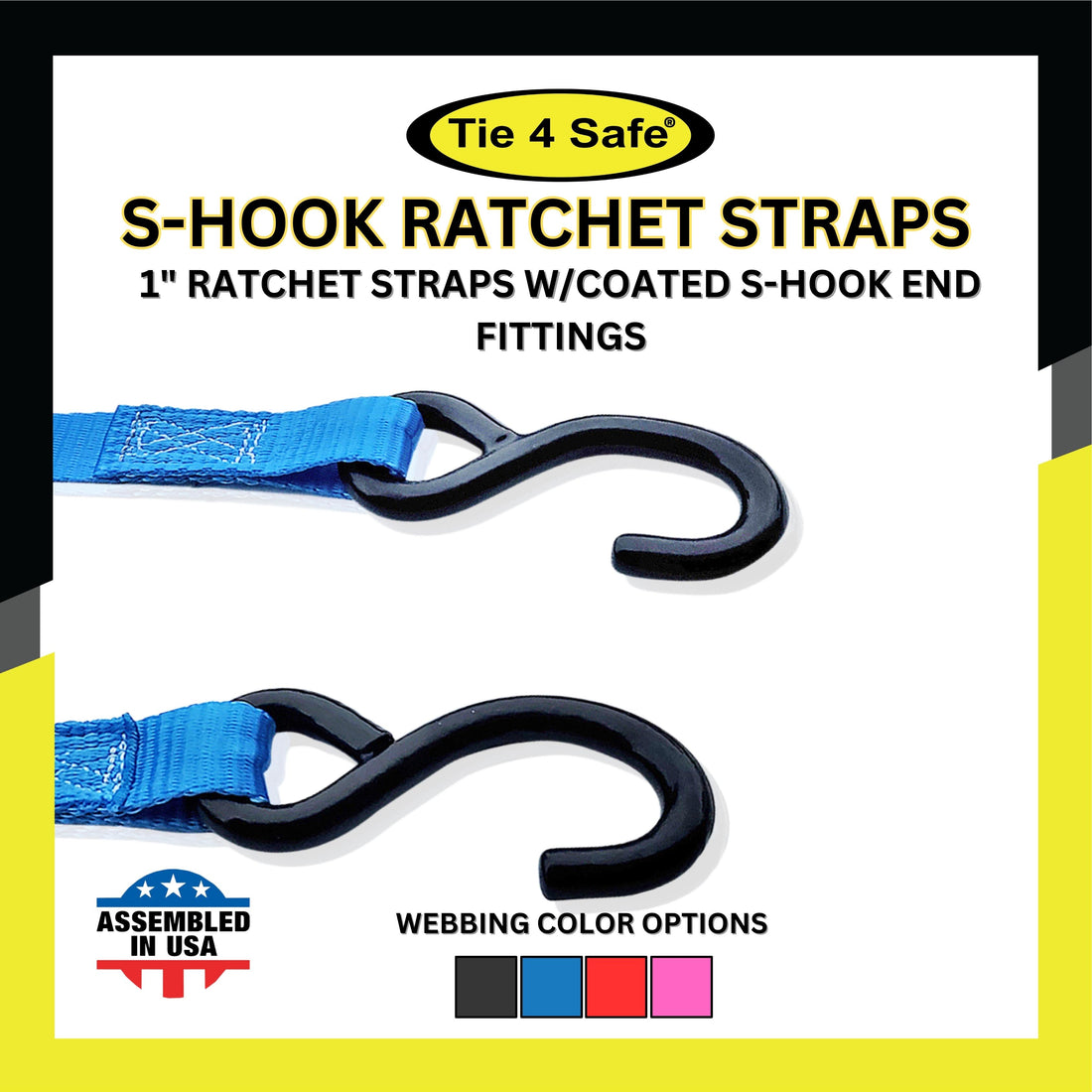 Ratchet Buckle Strap With 2 Fully Coated S Hooks