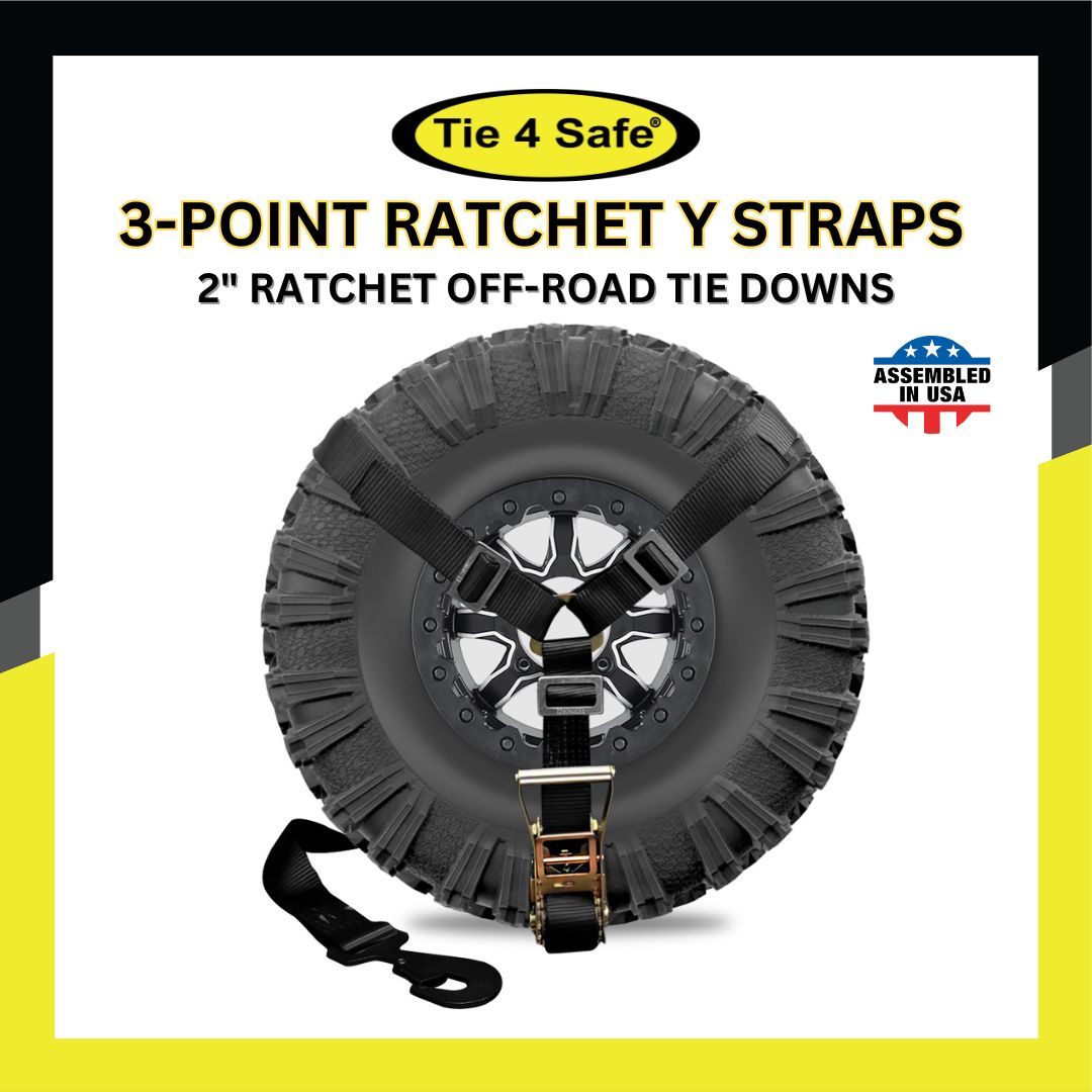 3-Point Spare Tire 2" Ratchet Y Straps With Twist Snap Hooks -Off-Road Tie Downs for ATV, UTV, Truckbed Roof Rack Spare Tire Mount - (Custom Sewn in USA)