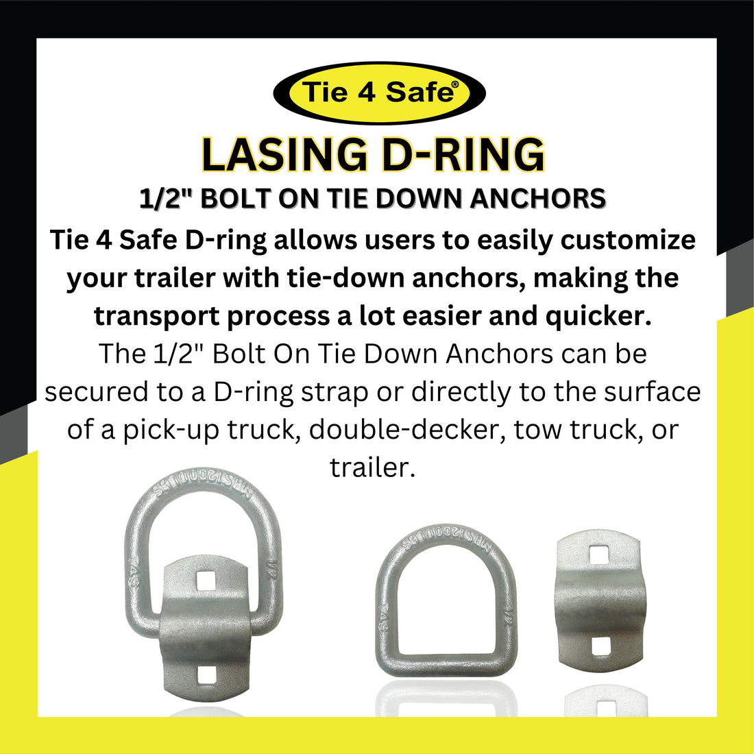 1/2 Lashing D-Ring With Cap Bolt On – Tie 4 Safe