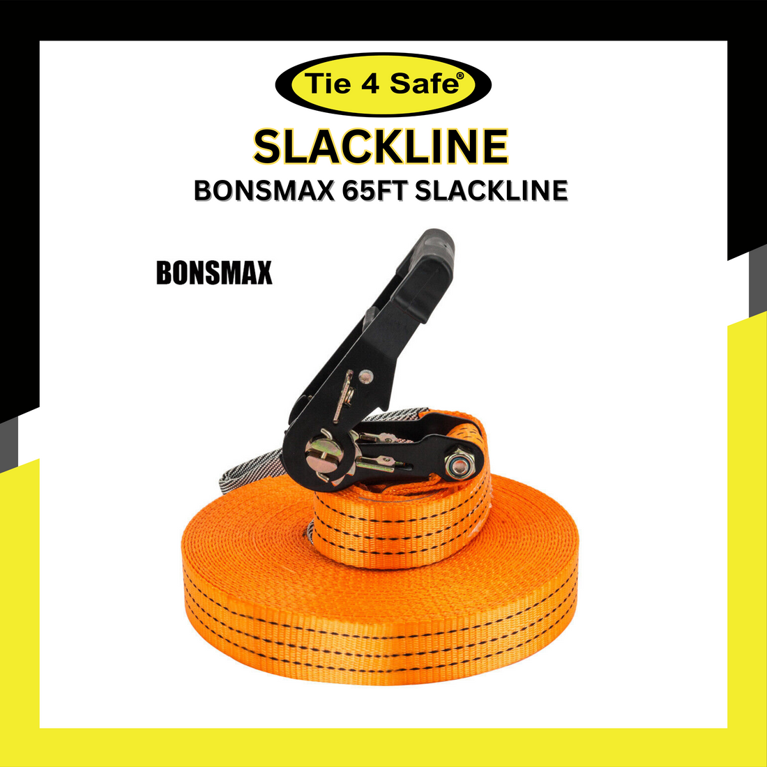 BONSMAX 65ft Slackline Kit Arm Trainer Line Equipment for Kids & Adults