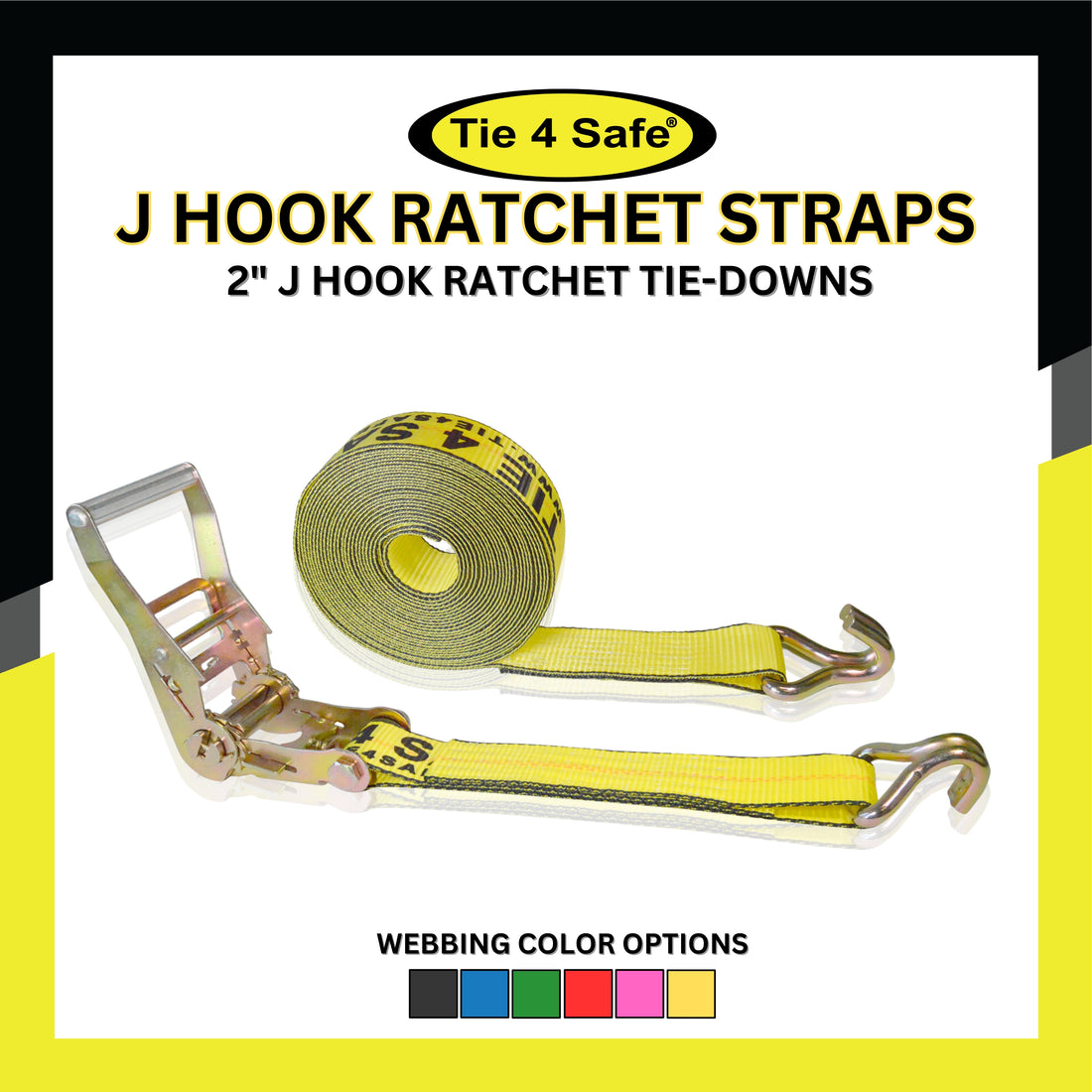 2" Heavy Duty Ratchet Tie Down Strap With J Wire Hooks