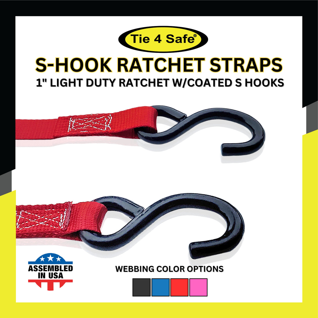 1" Light Duty Ratchet Strap With Coated S Hooks