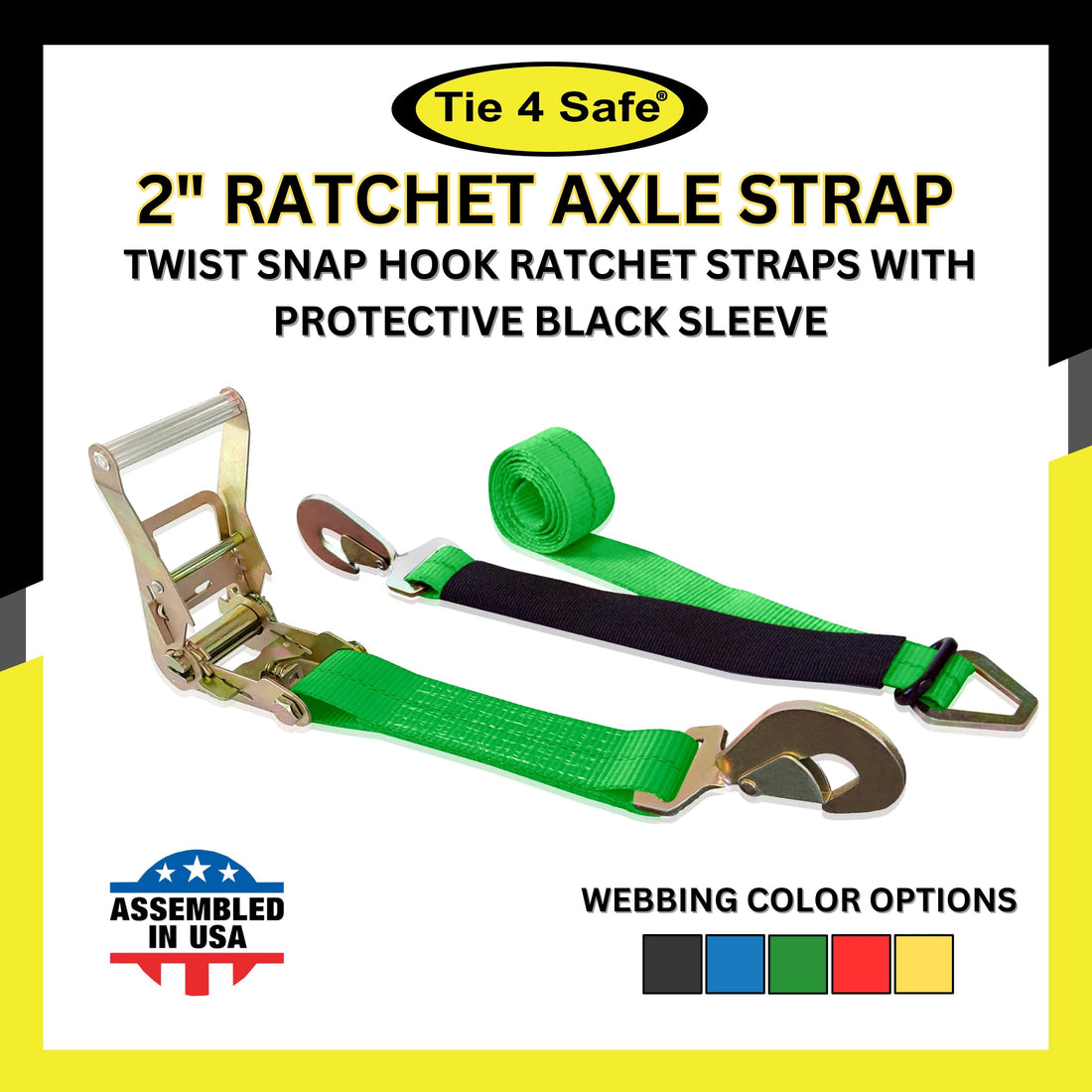 Combo Ratchet & Axle Strap With Twist Hook & Adjustable Axle Strap ( Black Sleeve)