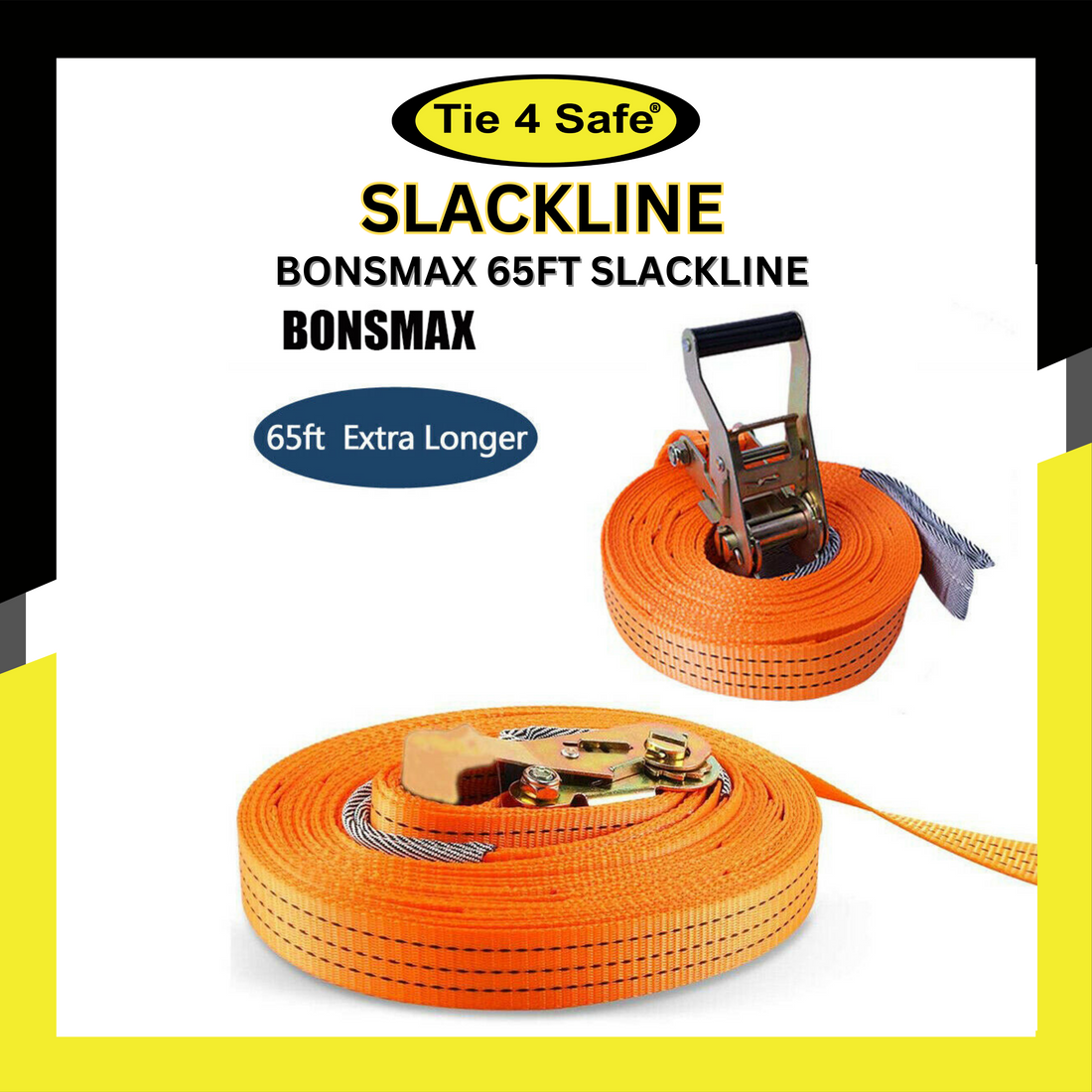 BONSMAX 65ft Slackline Kit Arm Trainer Line Equipment for Kids & Adults
