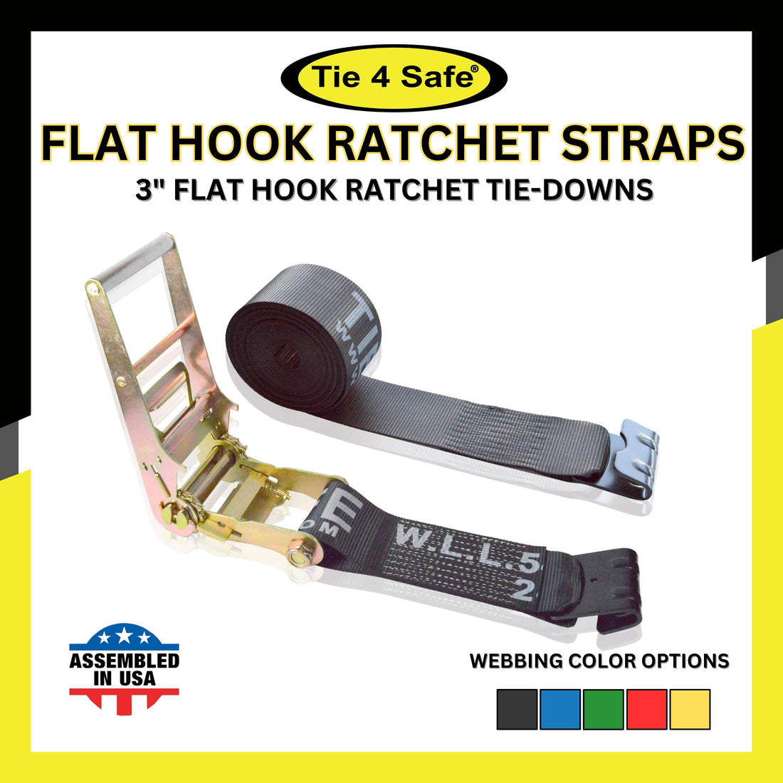 3" Ratchet Tie Down Strap With Flat Hooks