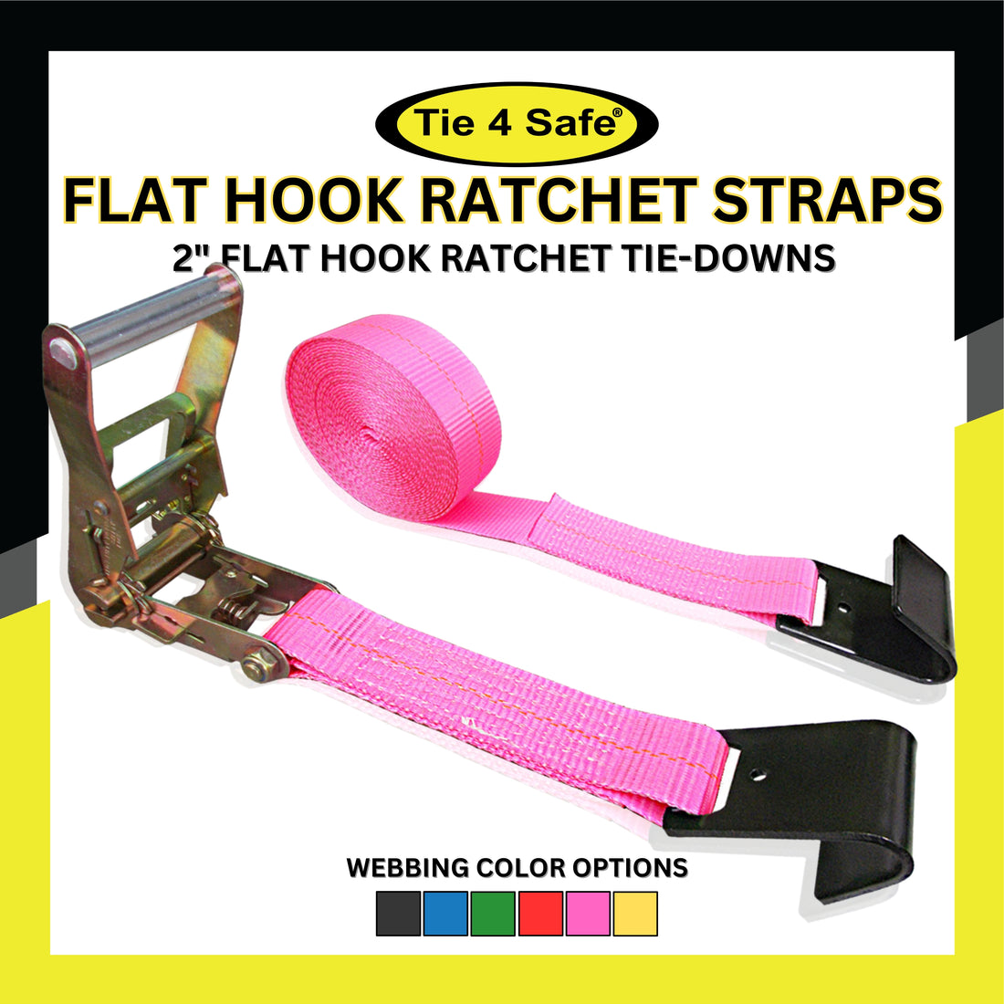 2 Heavy Duty Ratchet Tie Down Strap With Flat Tow Hooks – Tie 4 Safe