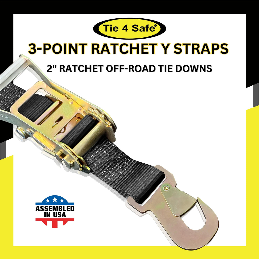 3-Point Spare Tire 2 Ratchet Y Straps With Twist Snap Hooks -Off-Road –  Tie 4 Safe