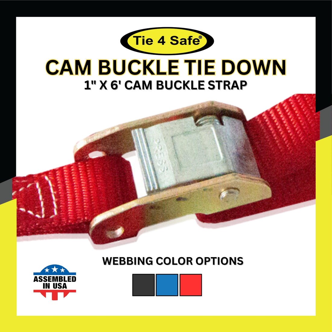 1" X 6' Cam Buckle Strap With 2 Fully Coated S Hooks Without Loop