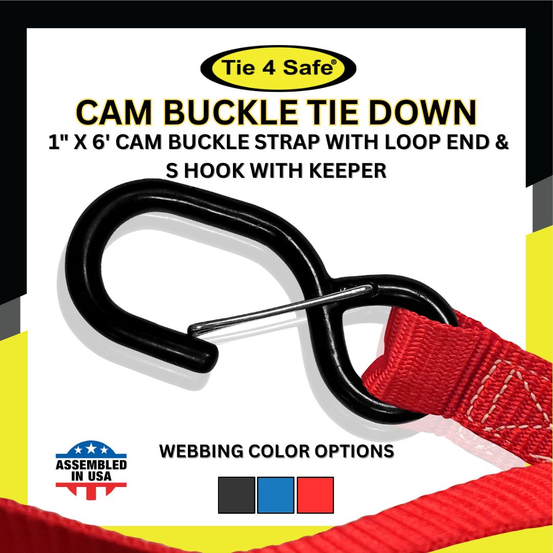 1" X 6' Cam Buckle Strap With 2 Fully Coated With Keeper S Hooks & Loop End