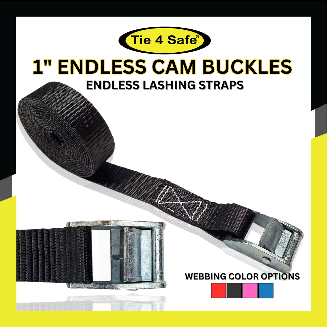 1" x 3ft to 15ft Cam Buckle Endless Cargo Lashing Strap Heavy Duty