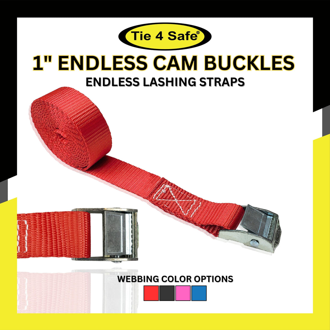 USA 1" x 3ft to 15ft Cam Buckle Endless Cargo Lashing Strap