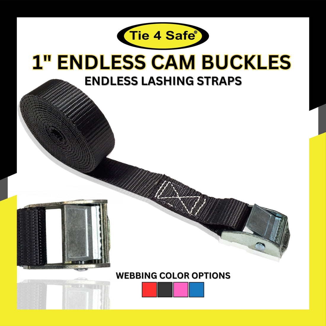 USA 1" x 3ft to 15ft Cam Buckle Endless Cargo Lashing Strap
