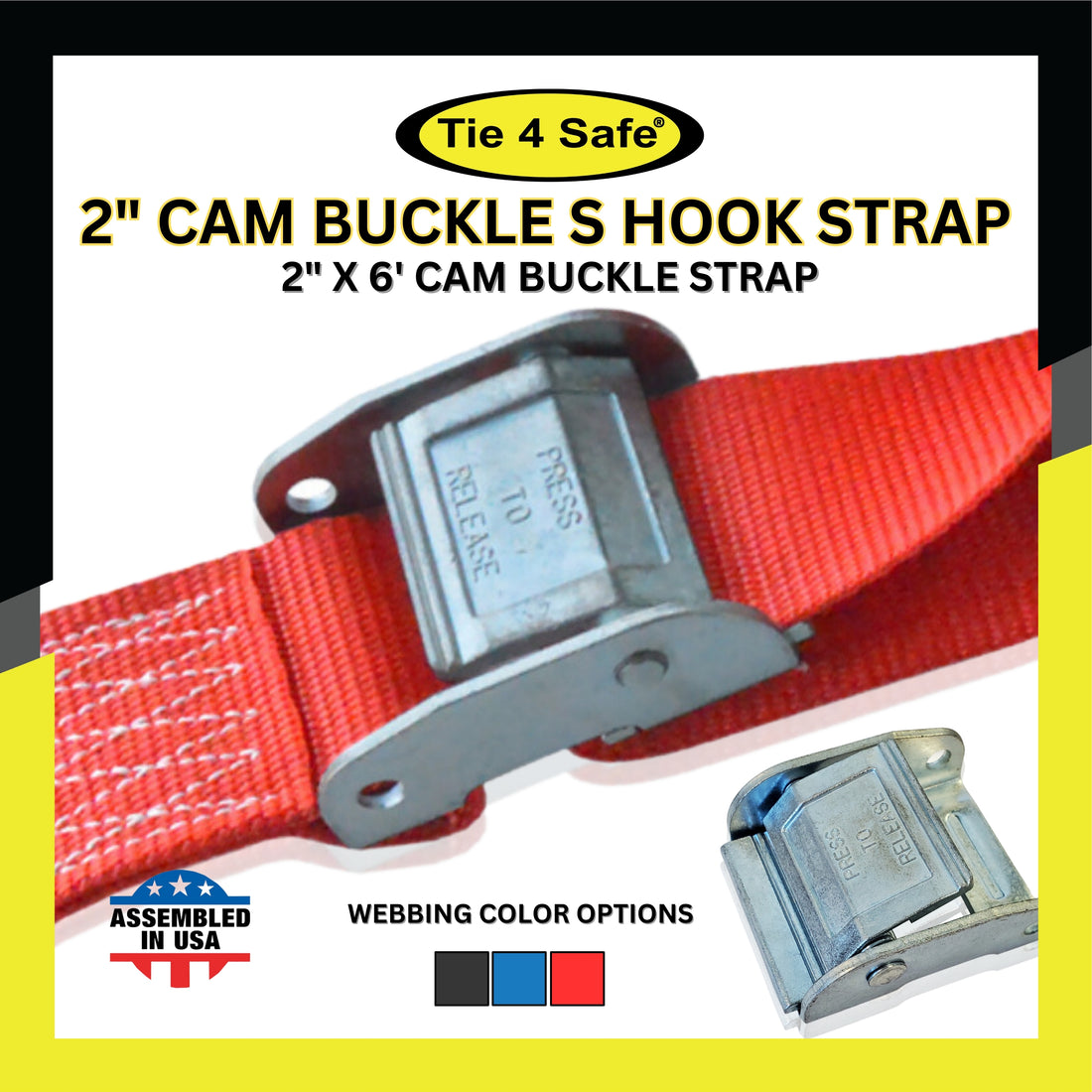 2" X 6' Cam Buckle Strap With S Fully Coated S Hooks