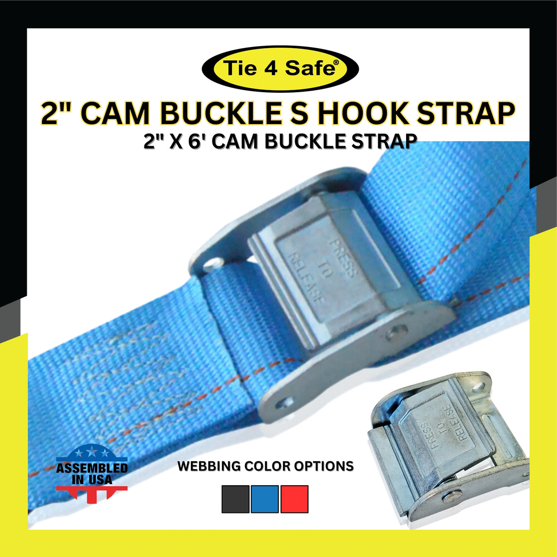 2" X 6' Cam Buckle Strap With S Fully Coated S Hooks