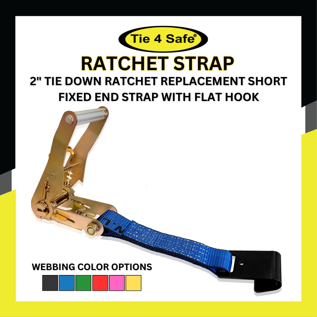 USA 2" Tie Down Ratchet Replacement Short Fixed End Strap With Flat Hook