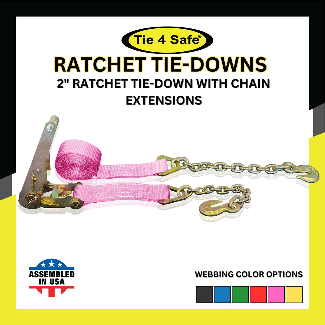 2" Ratchet Tie Down Strap With Chain Extensions