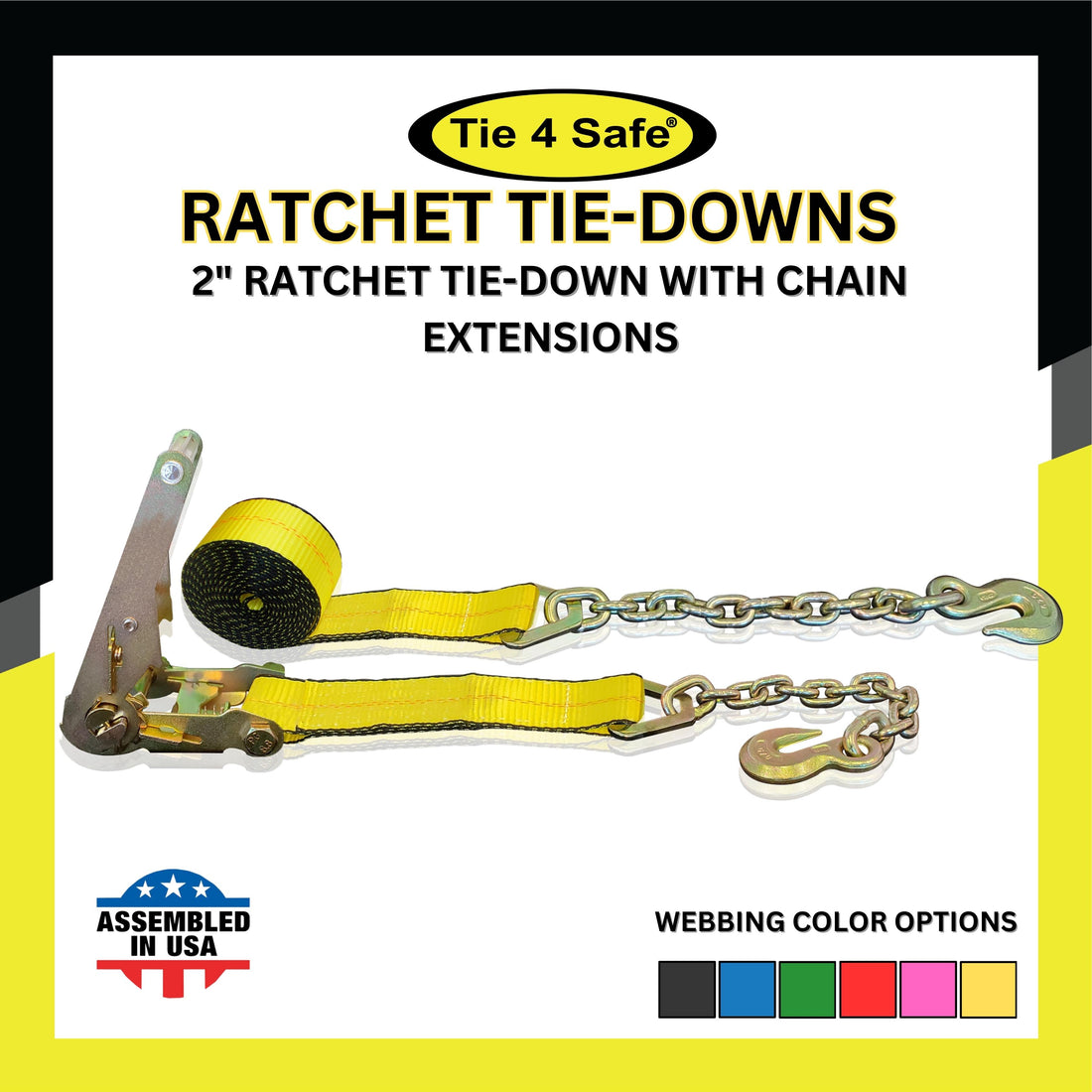 2" Ratchet Tie Down Strap With Chain Extensions
