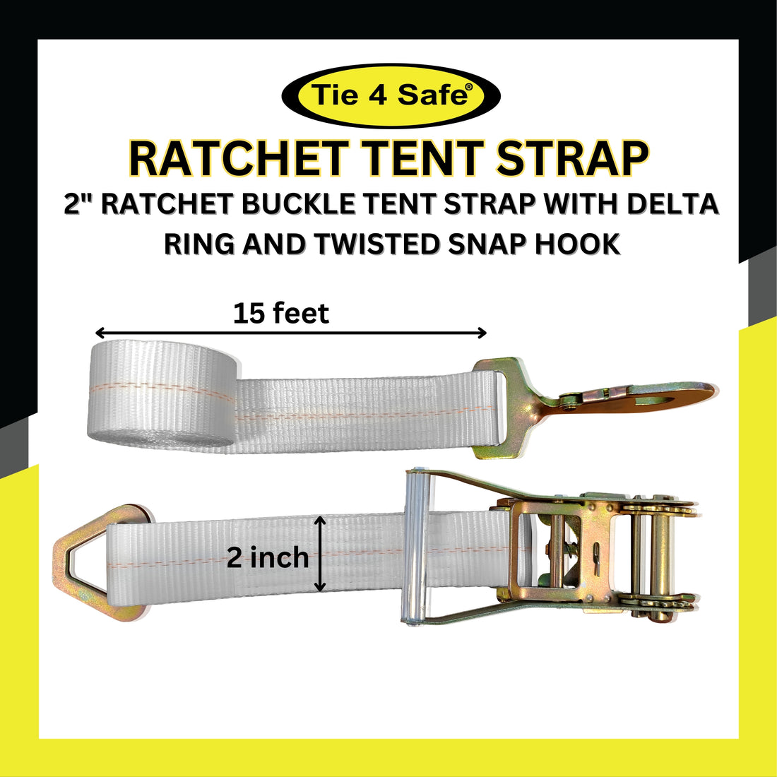 tent buckle 2" Ratchet Buckle Tent Strap With Delta Ring And Twisted Snap Hook – Tie 4 Safe