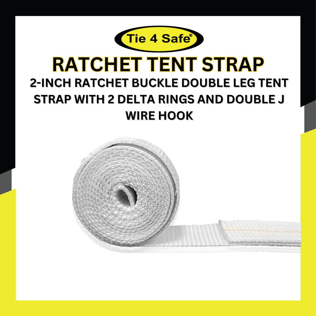 2-Inch Ratchet Buckle Double Leg Tent Strap With 2 Delta Rings And Double J Wire Hook