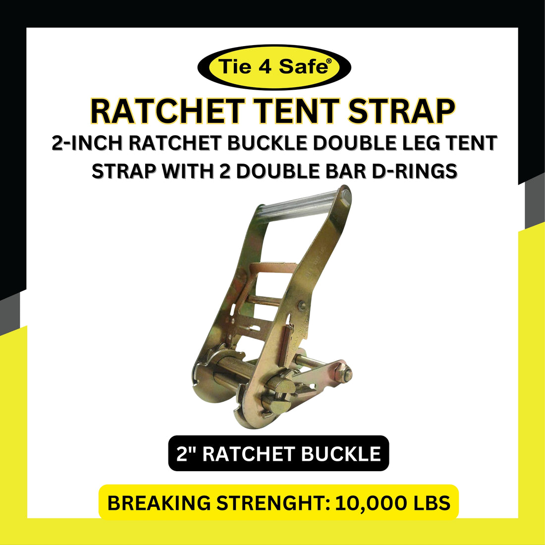 2-Inch Ratchet Buckle Double Leg Tent Strap With 2 Double Bar D-Rings And Double J Wire Hook