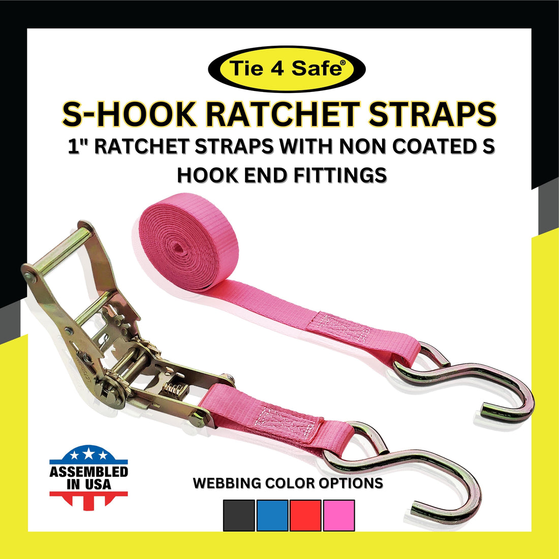 Ratchet Buckle Strap With 2 Non-Coated S Hooks