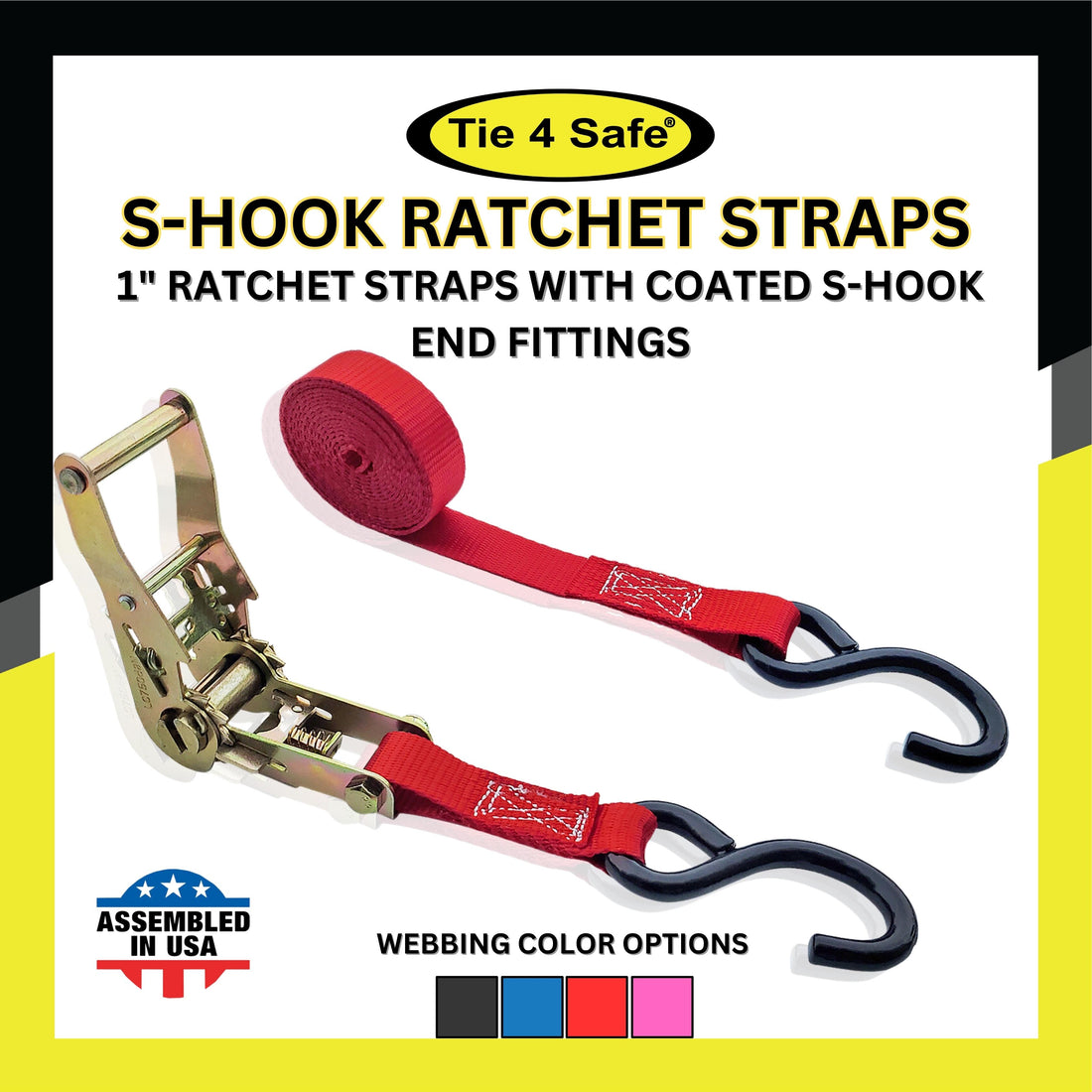 Ratchet Buckle Strap With 2 Fully Coated S Hooks