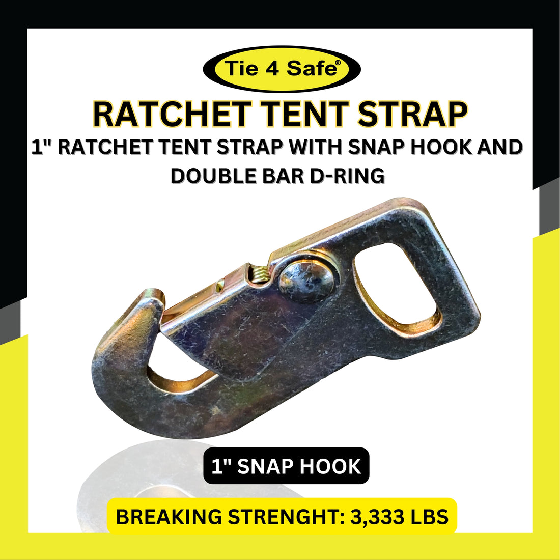 1" Ratchet Buckle Tent Strap With Snap Hook And Double Bar D-Rings