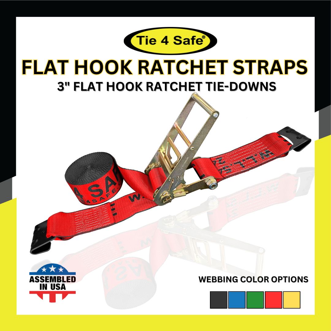 3" Ratchet Tie Down Strap With Flat Hooks