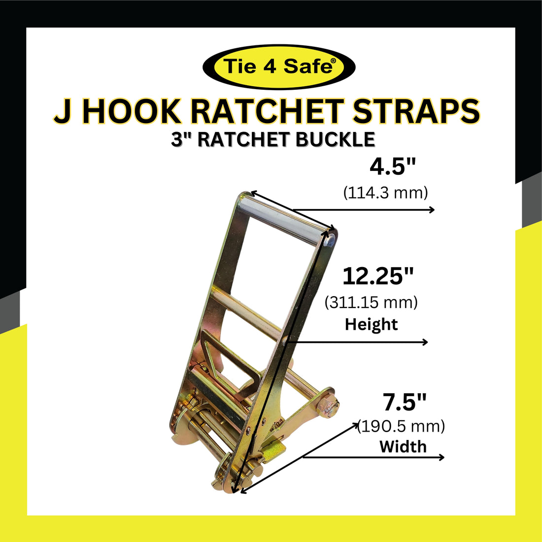 3" Ratchet Tie Down Strap With J Wire Hooks