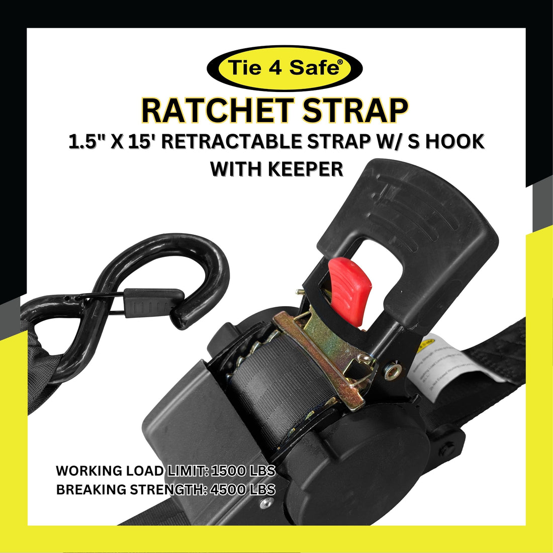 1.5" x 15' Retractable Strap w/ S Hook with Keeper